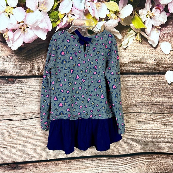 SOLD 🛍️ Oshkosh Toddler Girls Cotton Gray Blue Pink Hearts Flared Hem Dress - Picture 7 of 7